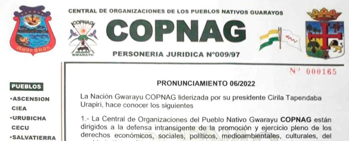 La COPNAG ante el paro cívico departamental de Santa Cruz.